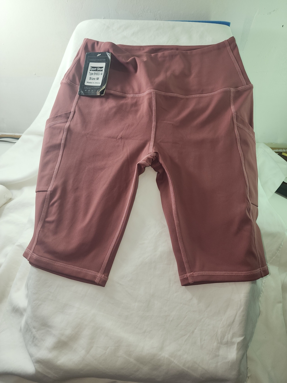 Women's High-Waist Biker Shorts with Pockets in Dusty Rose